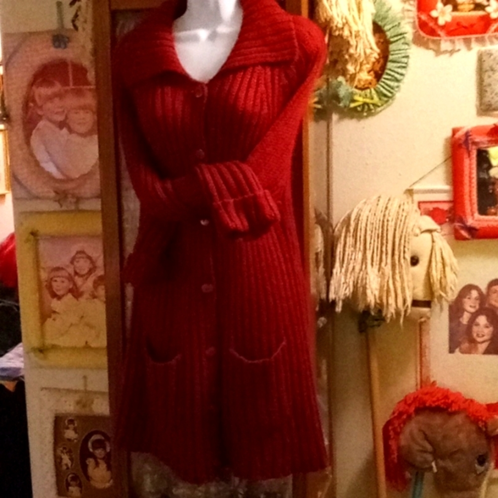 Vintage 90's, Like NEW, Midi Length, BIG, FUZZY, WARM, Rust, Cardigan Sweater 💙